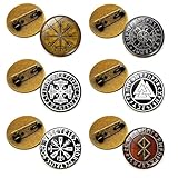 6 piezas Vegvisir Vikingo Brújula Broche, Pines Insignia Retro Runic Impreso, Cristal Cúpula Broches, Pines Originales Para Regalar(Bronce)