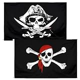 CLDURHGE Juego de 2 banderas piratas, 90 x 150 cm, bandera pirata con calavera y cuchillo cruzado, decoración de Halloween, banderas premium para cosplay, fiesta temática pirata