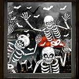 JOKILY Pegatina para ventana de Halloween con dibujos animados de Halloween, pegatina gruesa y duradera, decoración interior de Halloween, calavera pirata, color blanco y negro