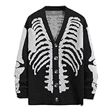 Generisch Chaqueta de punto para hombre, diseño de calavera retro, con cuello en V, chaqueta de entretiempo, chaqueta de trabajo, manga larga, chaqueta de ocio, diseño de manga larga, cuello en V