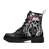 coolcustomize Botas de combate góticas de calavera para hombre, estilo punk rock, con cordones, ligeras, de cuero, para invierno, Esqueleto negro, 41 1/3 EU