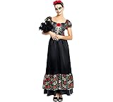Partilandia Disfraz de Catrina vestido largo negro para mujer (Talla M)