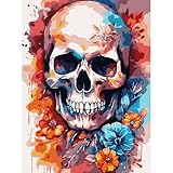 AIRDEA Calavera Pintar por Numeros Adultos, DIY Pintura por Numeros Adultos, Abstracto Paint By Numbers Adult Pintura al óleo de Lienzo con Pinceles Pigmento Acrílico 30x40 cm (Sin Marco)