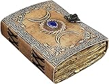 ALCRAFT Cuaderno de hechizos de cuero vintage con triple luna celta, libro de sombras, para hombres y mujeres, cuaderno de escritura de brujería pagana wicca, páginas en blanco sin forro