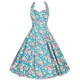 Vestido De Fiesta Halter Retro Estampado Floral Años 50 Años 60 Pin Up Vestido Rockabilly Algodón Tallas Grandes Ropa De Mujer-Estampado Floral-XL