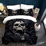 Ropa de Cama con diseño de Calavera en 3D, Ropa de Cama de 135 x 200 cm, de Microfibra, para Cama Individual o Doble (135 x 200 cm.1)