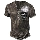 Camiseta Blanca Top Extragrande De Hombre con Cuello En V Y Manga Corta con Calavera En 3D para Hombre,7 Kouskull-62206,M