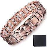 Pulseras de cobre para hombres con 46 imanes fuertes de 3500 Gauss Pulsera magnética de cobre ajustable, con herramienta de extracción y caja de regalo