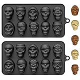 O-Kinee Juego de 2 Moldes de Silicona Calavera Para Halloween, Chocolate, Cubitos de Hielo 3D, Fondant y Repostería