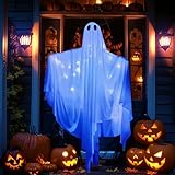 ALINILA Fantasmas Colgantes de Halloween Decoración: Fantasma Blanco de 1,2 m con Luz LED Azul - Manga de Viento Brillante para Decoración de Halloween para Jardín Aire Libre