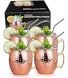 izdeel Vasos Moscow Mule Cobre 550ML Copper Mug de Moscú Copas de Cóctel, 4 Vasos con 4 Pajitas, para Cócteles, Vodka, Bebidas Frías, Fiestas, Bares, Hotel, Regalo, Christma