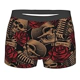 Anceky Calzoncillos Tipo bóxer para Hombre, Ropa Interior Transpirable, Bolsa cómoda, Calaveras, micrófonos, Rosas, Rock