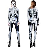 Ulikey Disfraz para Adulto, Mono Esqueleto para Mujer y Hombre con Cremallera Escondida, Cosplay para Fiesta Carnaval y Halloween (Mujer-S)