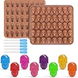 Holzsammlung Moldes de silicona para caramelos de calavera, 1 paquete de 40 moldes de silicona antiadherentes de calavera con 5 goteros para chocolate, caramelo, gelatina(Color aleatorio)