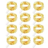 12 Piezas Cadena de Luces con Pilas, 20 LEDs Micro Alambre de Cobre Guirnaldas Luces, 2M Luces de Hadas para Navidad Fiesta Hogar Bodas Interiores Exteriores Fiestas DIY Decoración, Blanco Cálido