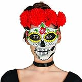 Amakando Máscara Mexicana de Muertos Halloween Antifaz Sugar Skull Motivo Mujer Careta Día de los Muertos Rostro Mexicano Noche de Brujas Media mascarilla La Catrina Cara Calavera