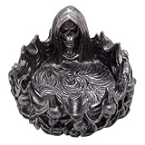 Spooky Grim Reaper Cenicero con calaveras, decoración de Halloween independiente, pieza de acento gótico, 4.75 pulgadas