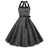Vestido vintage años 50 mujer retro Rockabilly Pin Up Elegante Vestidos sin mangas Escote de corazón Polka Dot Trapecio Boda Cóctel Fiesta Ceremonia Casual en la Rodilla Midi S-XXL, Negro , S