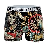FREEGUN | Calzoncillos Hombre Boxer | Estampado Calavera, Entrepierna 7”, Micromesh Transpirable | Sensación Atlética | Boxers para Hombres (FR/ES, Letras, XL, Regular, Regular, Calavera)