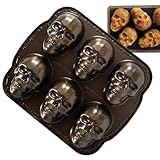 Utensilios para hornear de calavera de Halloween, molde de aluminio, molde de calavera, bandeja de metal 3D antiadherente realista para hornear, bandeja de horno de Halloween, sartén de calavera