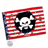 Liontouch - Bandera Pirata Capitán Raya Roja - 100 x 70 cm | Juguete para Interior y Exterior con Rayas Rojas y Blancas y Calavera | Accesorio de Aventura para Niños en el Caribe