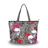 JUMBEAR Bolso de lona para mujer, diseño de calavera y rosas, talla L, color, talla Large