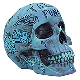 Nemesis Now Aqua Blue Traditional, Tribal Tattoo Fund Skull Adorno de Calavera, Resina, Azul, Talla única