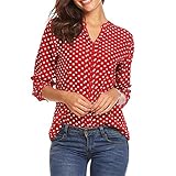 VEMOW Casual Blusa de manga 3/4 con lunares de mujer Poliéster Tops para mujer Trabajo informal de oficina Camiseta con cuello en V Camisas Blusa(rojo,M)