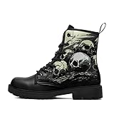 coolcustomize Botas de combate góticas de calavera para hombre, estilo punk rock, con cordones, ligeras, de cuero, para invierno, Negro - calavera, 36 1/3 EU