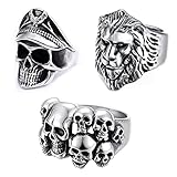 BCBF 3 Piezas Anillos Hombre,Anillo Acero Inoxidable para Hombre Mujer Anillo Cráneo Biker Chulo Hip Hop Punk, Anillo Hombre, Anillo Acero Inoxidable Hombre, Anillo Calavera