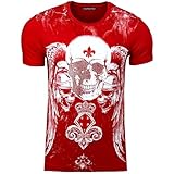 Subliminal Mode Camiseta para hombre, diseño de calavera de cuello redondo con brillantes de manga corta, disponible en negro, blanco, rojo, tallas S a XXL, ideal como regalo de Navidad, San
