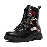 coolcustomize Botas de combate góticas de calavera, punk, rock, zapatos de invierno, impermeables, con cordones, botines de plataforma gruesa, botas de trabajo de cuero para hombres y mujeres, color