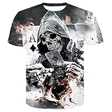 DIGUCFH Camiseta de Calavera de Gran tamaño con Estampado 3D para Hombres Streetwear Hip Hop Trend Oversized Personality Punk Tops Harajuku Leisure Top Tees-Beige,L