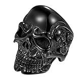 OIDEA Anillo Calavera Negro Hombre: Anillos Cráneo Pulgar de Acero Inoxidable Gótico Punk Rock Vintage Moto Hipoalergénico Antialérgico Joyas de Halloween - Para Uso Diario Regalos