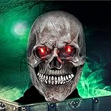 VAZILLIO Máscara de esqueleto de Halloween ，Iluminación Led Ojos ，máscara de calavera para adultos, máscara de terror con mandíbula móvil, decoración de Halloween，cosplay