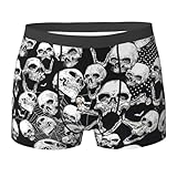 WURTON Calzoncillos tipo bóxer de algodón con estampado de calavera para hombre, cómodos, transpirables, sin etiquetas, cintura ancha, Negro -, Small