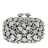 Boutique De FGG Bolso de mano de cristal de calavera para mujer, con diamantes de imitación, para fiesta, graduación, Halloween, mini, Negro Plateado#416, Mini