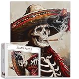 Tucocoo Rompecabezas de calavera para adultos de 1000 piezas, diseño de sombrero charro mexicano, rompecabezas artístico, colorido rompecabezas para decoración del hogar, regalos de decoración del