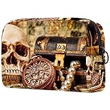 Neceser De Maquillaje Calavera con Brújula Bolsa De Maquillaje Organizador Grande para Mujeres 18.5x7.5x13cm