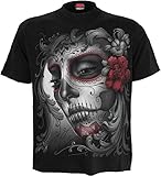 Camiseta para mujer diseño de calavera, color negro, de la marca Spiral negro negro Large