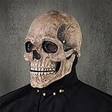 PARTYGEARS Máscara espeluznante de calavera de Halloween, máscara realista aterradora con mandíbula móvil para adultos y niños, máscara de fiesta de cosplay