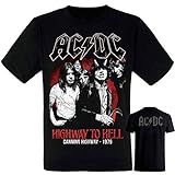 AC/DC - Highway to Hell - Camiseta Negra Hombre Manga Corta - ACDC Tshirt (L)