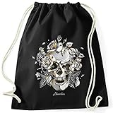 Autiga® - Bolsa de deporte, diseño de calaveras, rosas, calaveras, rosas, color negro, talla única