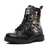 coolcustomize Botas de combate góticas de calavera, punk, rock, zapatos de invierno, impermeables, con cordones, botines de plataforma gruesa, botas de trabajo de cuero para hombres y mujeres, color