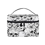 Bolsa para Maquillaje con Estampado de pulpos, con asa de Transporte y Compartimentos, para Chicas Adolescentes y Mujeres, Ideal para IR de Viaje Calavera.