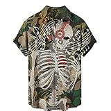 Camisa Hwaiian para Hombre Camisa de Playa con Estampado 3D de Calavera Camisas de Manga Corta Frescas de Verano Blusa Informal con Botones Regulares Top S-5XL