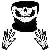 LYTIVAGEN Set de Guantes de Esqueleto y Máscara Facial de Calavera, Pasamontaña de Calavera, Accesorios de Disfraces para Halloween
