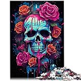 Puzzle de calavera y rosas, 1000 piezas, 26 x 38 cm, puzzle de cartón, adecuado para adultos y niños a partir de 14 años, divertidos juegos de rompecabezas