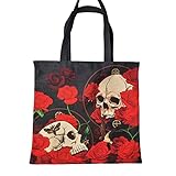 Puckator Bolsa Shopper con cremallera - Calaveras y rosas, Diseño, Contemporáneo