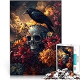 Puzzles de 1000 Piezas para Adolescentes Flores de Calavera de Cuervo Juegos Juguetes Regalo Interacción Entre Padres e Hijos 38x26cm